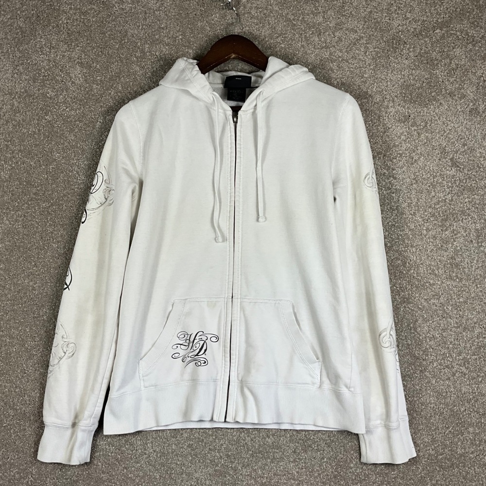Harley Davidson Womens White Artistry in Iron Graphic Zip Up Hoodie Medium